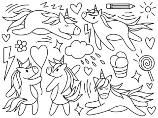Unicorn Doodle Line Art Collection