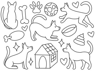 Obraz premium Dog Unicorn Doodle Line Art Collection