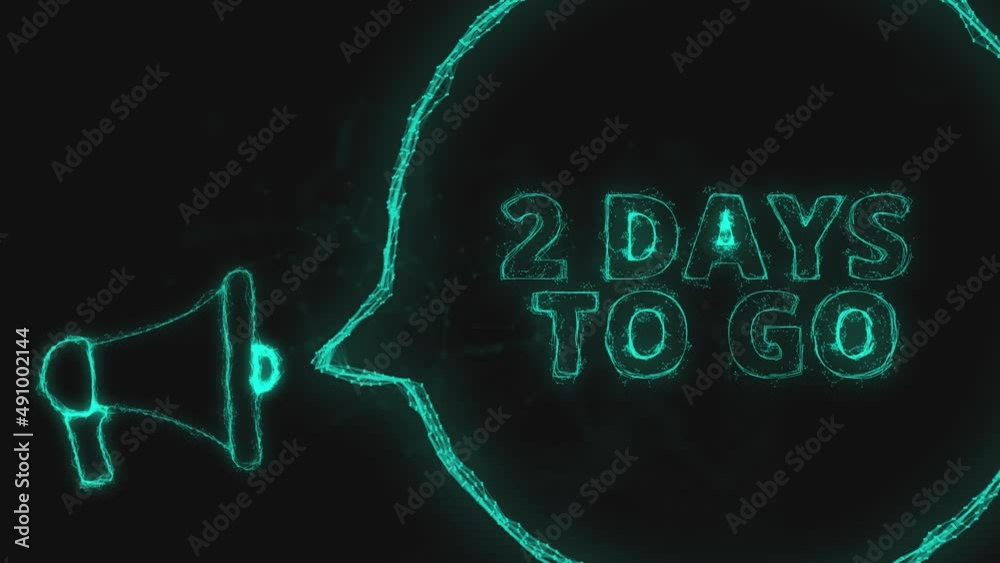 Poster Megaphone banner with speech bubble and text 2 days to go. Plexus style of green glowing dots and lines