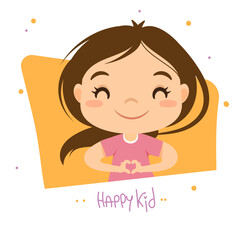 The child is a girl. A happy child. Vector illustration. Framed portrait. Character.
