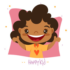 The child is a girl. A happy child. Vector illustration. Framed portrait. Character.