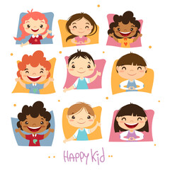 A set of illustrations with children. Children's portraits in cartoon style. Happy children. Poster. Children's Day greeting card.