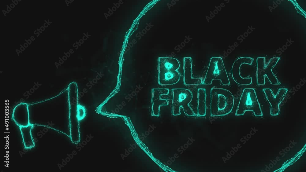 Poster Megaphone banner with speech bubble and text black friday. Plexus style of green glowing dots and lines