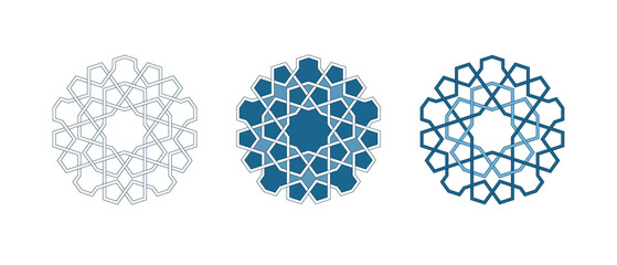 Set of Islamic traditional rosettes for greetings cards decoration and design isolated on white backgrounds. Vector illustration.