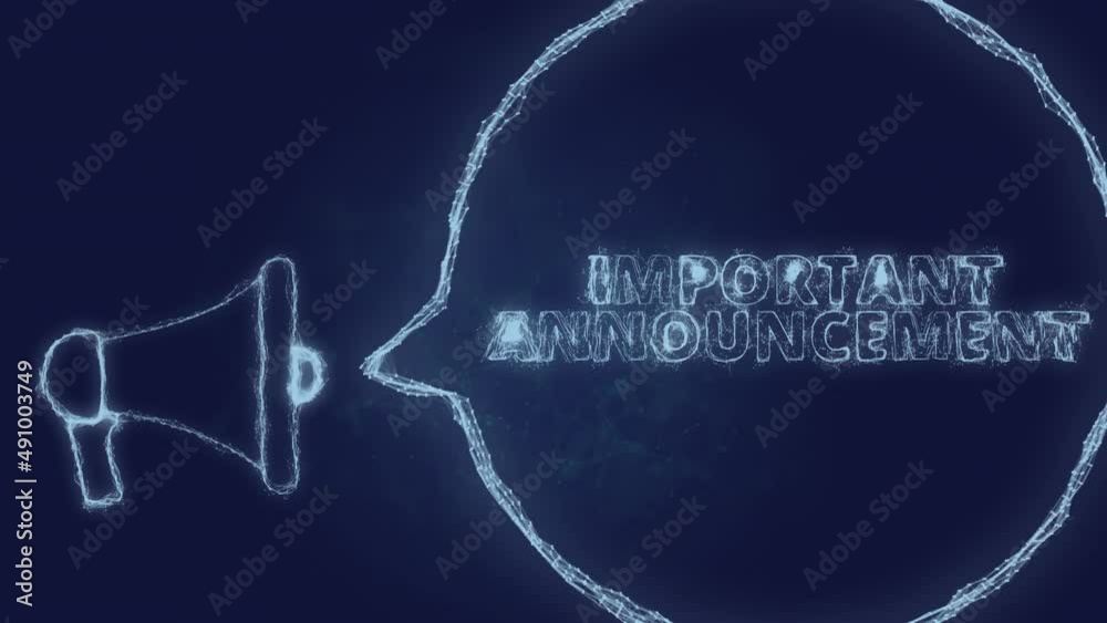Poster Megaphone banner with speech bubble and text important announcement. Plexus style of green glowing dots and lines