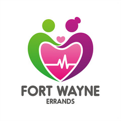 male and female logos forming a heart with a heartbeat,  community care logo, caring logo, foundation logo
