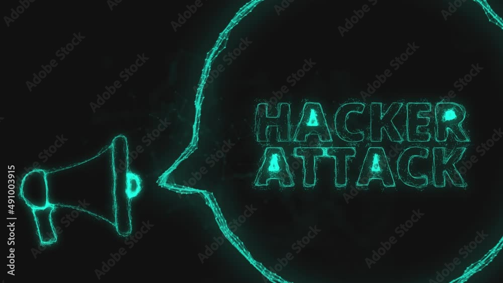 Aufkleber Megaphone banner with speech bubble and text hacker attack. Plexus style of green glowing dots and lines