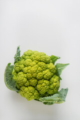 Ripe green cauliflower. White background. Food from the farm. - 491004134