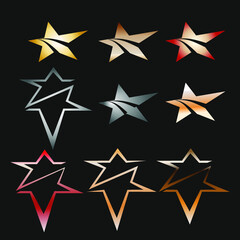 a set of stylized stars in gradient fill on a dark background, vector