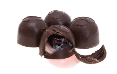 cherry with liquor in chocolate isolated