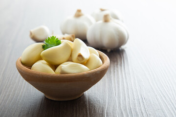 Fresh garlic on wooden table