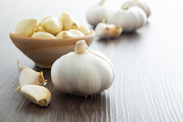 Fresh garlic on wooden table