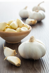 Fresh garlic on wooden table