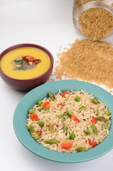 Brown rice pulao with daal tadka