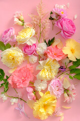 summer flowes and leaves, top view