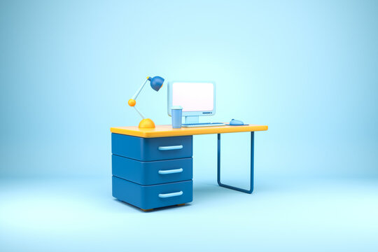 Workspace with pc desktop, table and mockup display