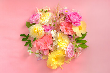 summer flowes and leaves, top view