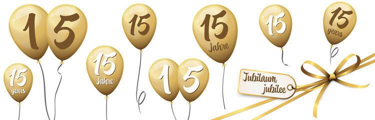 jubilee balloons 15 years - obrazy, fototapety, plakaty