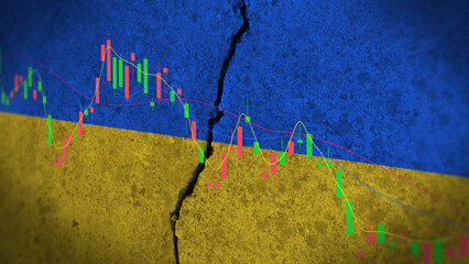 Image with national flag showing the economic impact of the war between Russia and Ukraine.