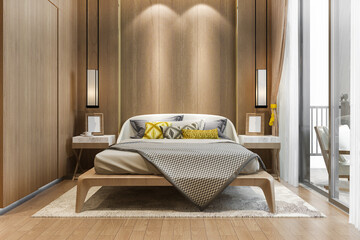 3d rendering beautiful comtemporary luxury bedroom suite in hotel with tv
