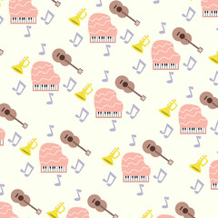 Seamless pattern. Funny musical instrument. pattern For valentine,bed sheets, cover bed, baby pajamas, print, packaging, decoration, wallpaper and design