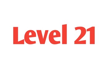 Level 21 sign in Red isolated on white background, 3d illustration