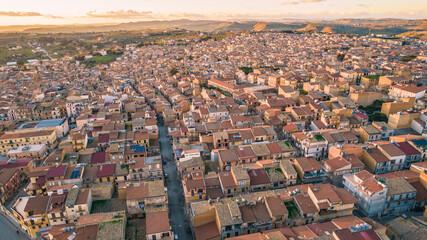 Aerial View of Barrafranca at Sunset, Enna, Sicily, Italy, Europe