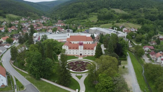 Turkovic Castle, Jesuit Castle Near The Community And Green Mountains In Kutjevo, Croatia. - aerial