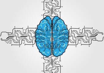 abstract vector brain with circuit technology concept background, illustration vector design