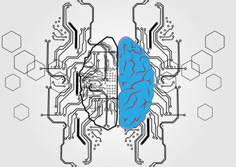abstract vector brain with circuit technology concept background, illustration vector design