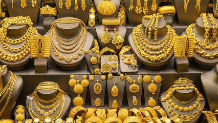 Gold decoration on display in a jewelry store