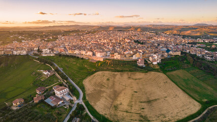 Fototapeta na wymiar Aerial View of Barrafranca at Sunset, Enna, Sicily, Italy, Europe