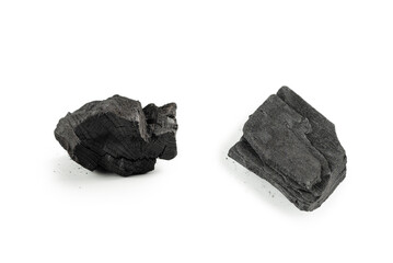 Black oak coal isolated on white background.