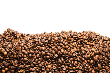 Coffee beans on a white background. Top view.