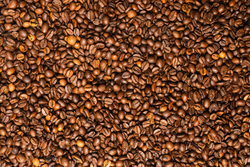 Coffee beans on a white background. Top view.