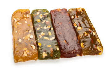 Turkish traditional delight with nuts isolated on white background.