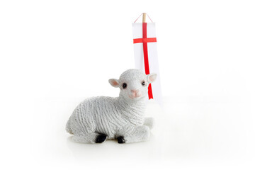 Easter God Lamb and flag on white background. Catholic Easter background