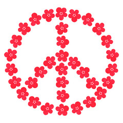 A peace sign laid out of flowers. Watercolor illustration. Isolated on a white background.