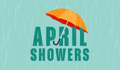 vector illustration of Umbrella in the rain for April showers. - obrazy, fototapety, plakaty