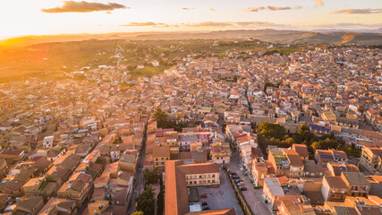 Fototapeta na wymiar Aerial View of Barrafranca at Sunset, Enna, Sicily, Italy, Europe