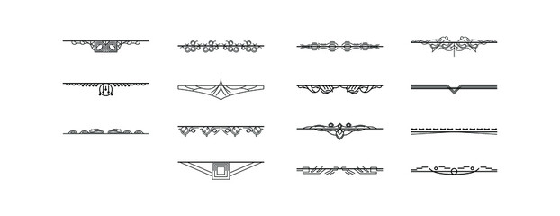 Set Black Simple Line Collection Doodle Border Elements Vector Design Style Sketch Isolated Illustration For Banner