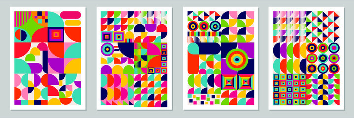 Abstract Bauhaus geometric pattern background vector circle