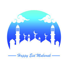blue mosque silhouette Happy Ramadan and Eid mubarak theme