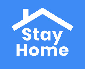 Stay home text banner with house roof element. Self quarantine isolation and social distancing concept design.