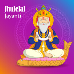 vector illustration for Lord Cheti Chand Jhulelal Jayanti, sindhi Hindu god.