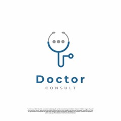 doctor consult logo design simple. stethoscope with bubble speech logo design illustration