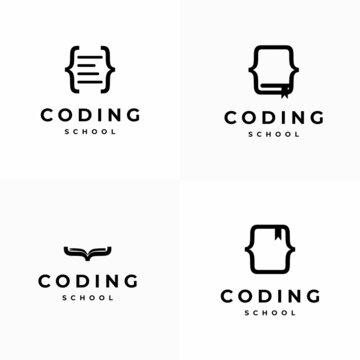 set of code learning logo design icon. code school logo on isolated background