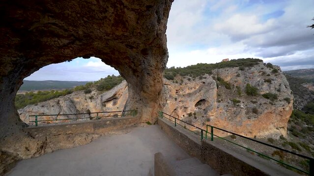 Rock windows through which you can see impressive views of the mountainous landscape. Devil's window, Cuenca.