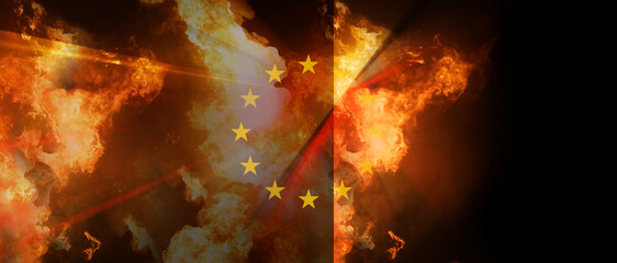 stars of the flag of Europe abstract creative fire and flames 3d-illustration
