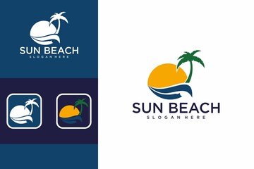 Sun with beach logo design template